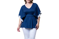 Kiyonna Plus Sarah Lace Trim Peplum Top