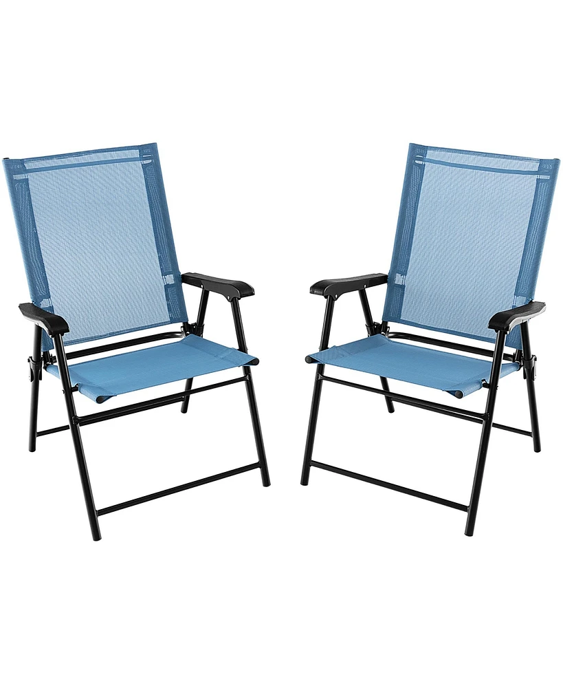 Gymax Set of 2 Patio Folding Chairs Outdoor Portable Pack Lawn w/ Armrests Mint Green