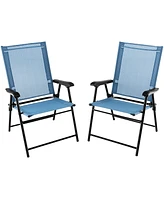 Gymax Set of 2 Patio Folding Chairs Outdoor Portable Pack Lawn w/ Armrests Mint Green