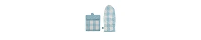 Design Imports Buffalo Check Kitchen Collection, Classic Farmhouse Kitchen Set, Potholder Oven Mitt, White Light Blue, 2 Piece