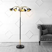 Jonathan Y Vivian 61" 10-Light Mid-Century Modern Iron Medusa Multi Head Led Floor Lamp, White/Brass Gold