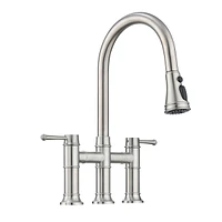 Streamdale Furniture Double Handle Bridge Kitchen Faucet With Pull-Down Spray Head