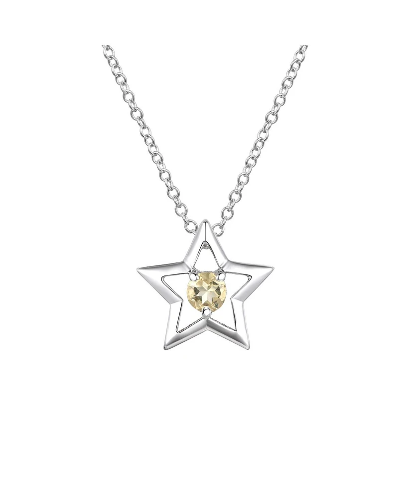 GiGiGirl Sterling Silver White Gold Plated with Yellow Tourmaline Cz Star Pendant Necklace