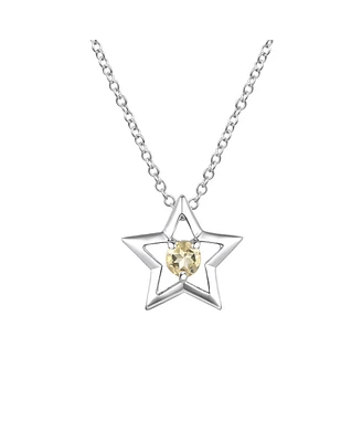 GiGiGirl Sterling Silver White Gold Plated with Yellow Tourmaline Gemstone Star Pendant Necklace