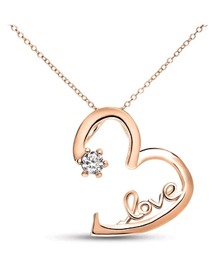 GiGiGirl Kids Sterling Silver 18K Rose Plated with White Cubic Zirconia Heart 'Love' Necklace