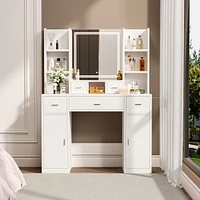 Smart mirror dressing table with storage and drawers