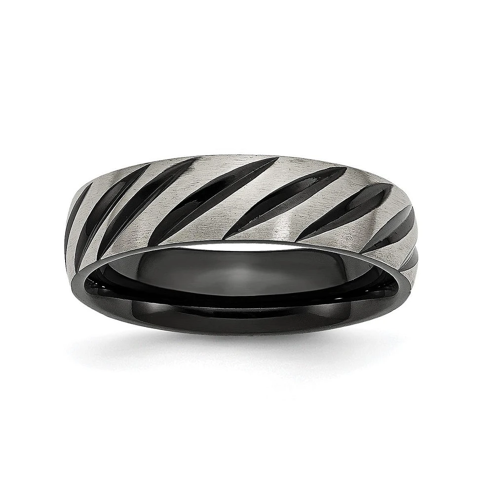 Chisel Titanium Brushed Black Ip-plated Grooved Wedding Band Ring