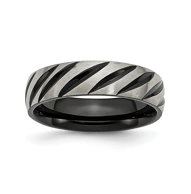 Chisel Titanium Brushed Ip-plated Grooved Wedding Band Ring