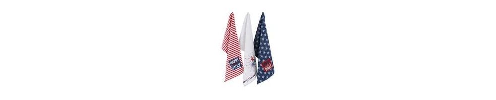 Design Imports Patriotic Dish Towel Set 18x28", Decorative Kitchen Towels, Red White Boom, 3 Count