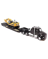 Diecast Masters 1/87 Kenworth T880s Sbfs 40in Sleeper Tandem Tractor w/ Lowboy & Caterpillar L Hydraulic Excavator