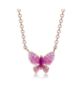 GiGiGirl 18k Rose Gold Plated with Red & Cubic Zirconia Pave Butterfly Pendant Layering Necklace