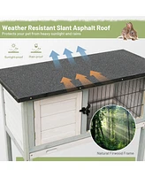 Sugift Small Elevated Rabbit Hutch with Hinged Asphalt Roof and Removable Tray
