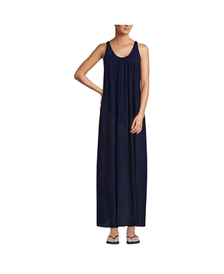 Lands' End Women's Rayon Poly Rib Scoop Neck Swim Cover-up Maxi Dress