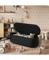 WestinTrends 54" Wide Mid-Century Modern Upholstered Velvet Tufted Oval Storage Ottoman Bench