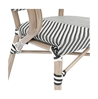 Merrick Lane Mael Stacking Thonet Bistro Style Chair With Arms, Textilene Seat, And Bamboo Finished Metal Frame For Indoor/Outdoor Use