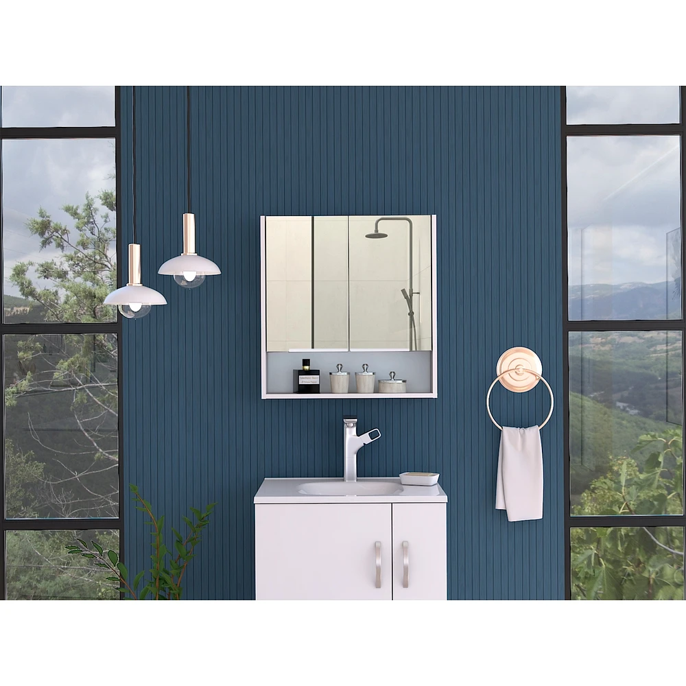 Streamdale Furniture Jaspe Mirror Cabinet, Three Internal Shelves, One Open Shelf, Double Door Cabinet - White