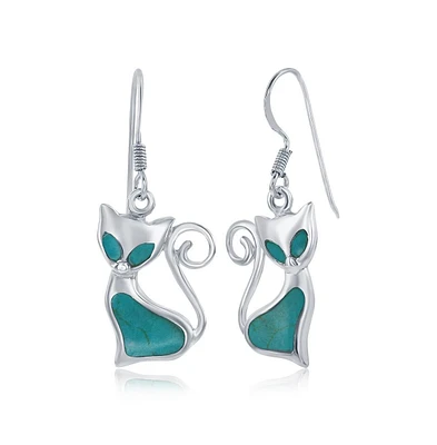 Simona Sterling Silver Created Turquoise Cat Earrings