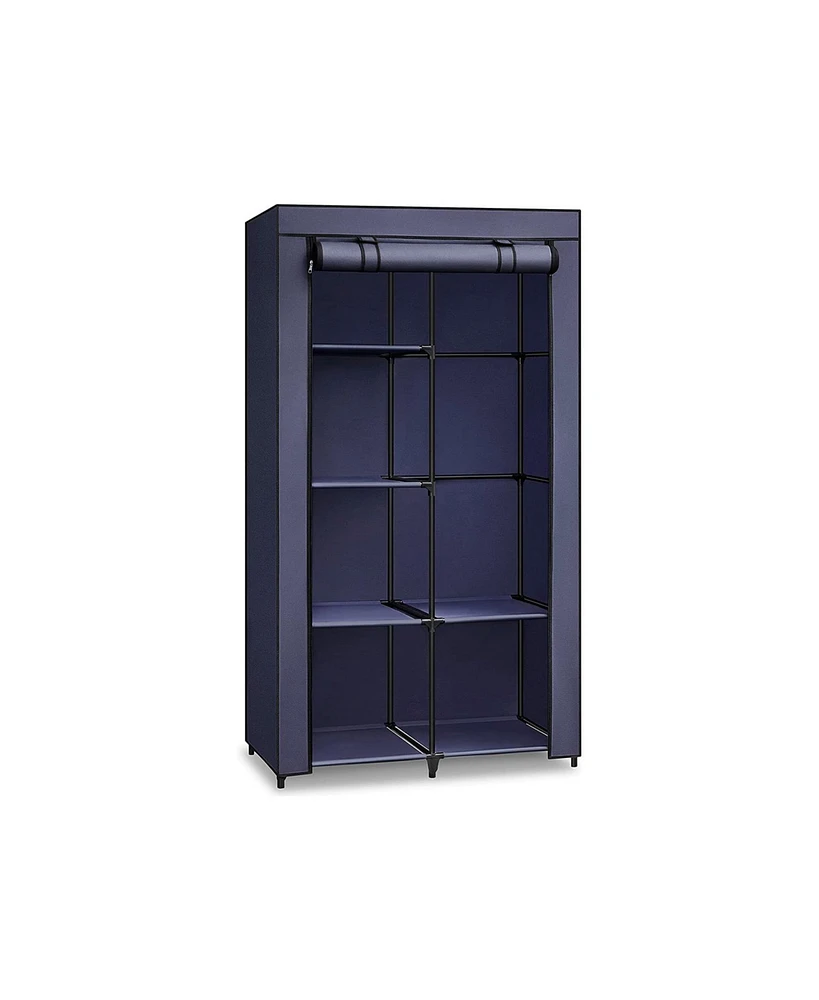 Slickblue Portable Closet, Wardrobe, Clothes Storage Organizer With 6 Shelves, 2 Hanging Rails