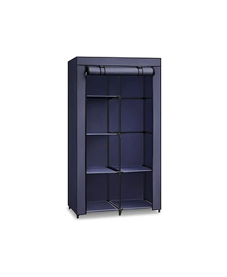Slickblue Portable Closet, Wardrobe, Clothes Storage Organizer With 6 Shelves, 2 Hanging Rails