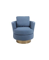 Simplie Fun Blue Swivel Barrel Chair with Gold Steel Base