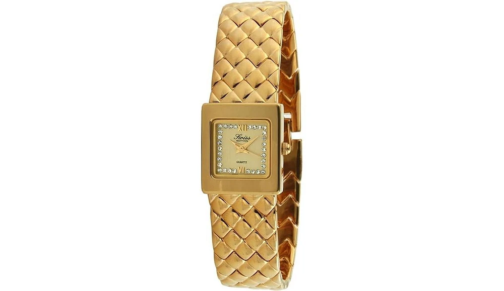 Swiss Edition Women's Luxury 23K Gold Plated Small Square Weave Bracelet