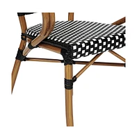 Merrick Lane Sacha Stacking Thonet Bistro Style Chair With Arms, Pe Rattan Seat, And Bamboo Finished Metal Frame For Indoor/Outdoor Use