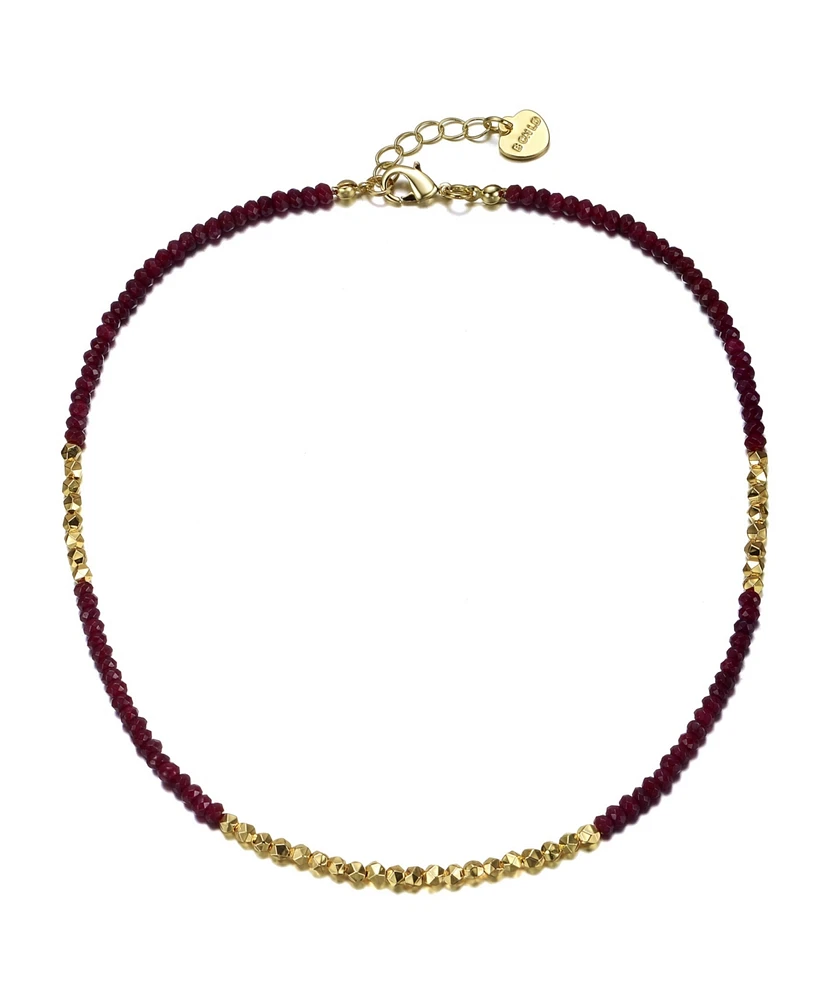 GiGiGirl 14k Yellow Gold Plated Necklace with Red and Gold Plated Mineral Beads in Pattern for Kids