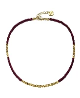 GiGiGirl 14k Yellow Gold Plated Necklace with Red and Gold Plated Mineral Beads in Pattern for Kids