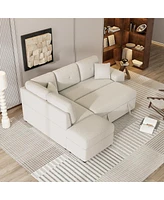 Simplie Fun 87.7" Sectional Pull Out Sofa Bed With Storage Ottoman, 2 Throw Pillow, Stools, Usb