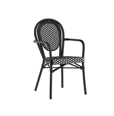 Merrick Lane Celia Stacking Thonet French Bistro Style Chair With Arms, Pe Rattan Seat, And Metal Frame For Indoor/Outdoor Use