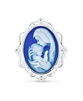 Bling Jewelry Classic Blue Black White Carved Oval Simple Framed Victorian Lady Portrait Mother and Child Cameo Pendant Necklace For Women Wife Sterli