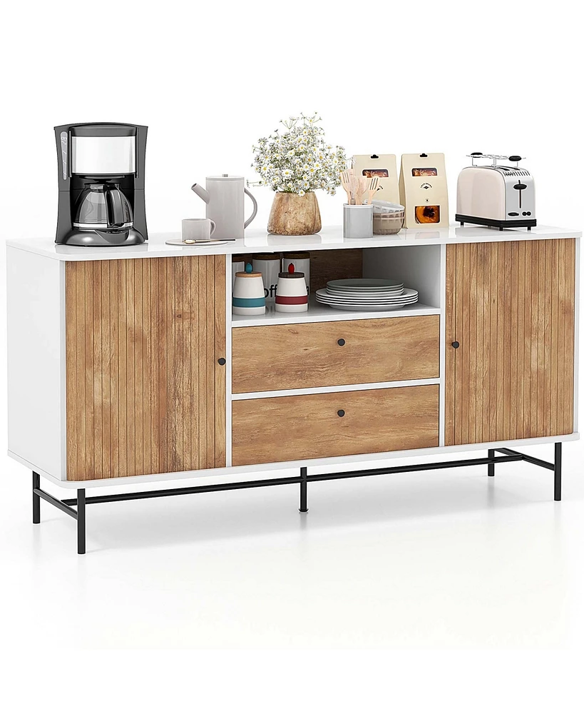 Costway Buffet Sideboard Versatile Tv Stand with Sliding Tambour Doors & 2 Storage Drawers