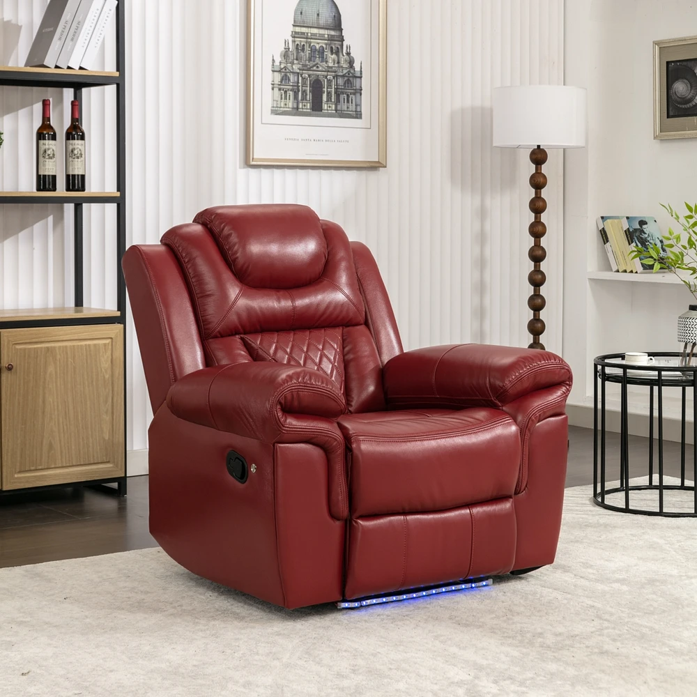 Streamdale Furniture Home Theater Seating Manual Recliner Chair With Led Light Strip For Living Room, Bedroom, Wind Red