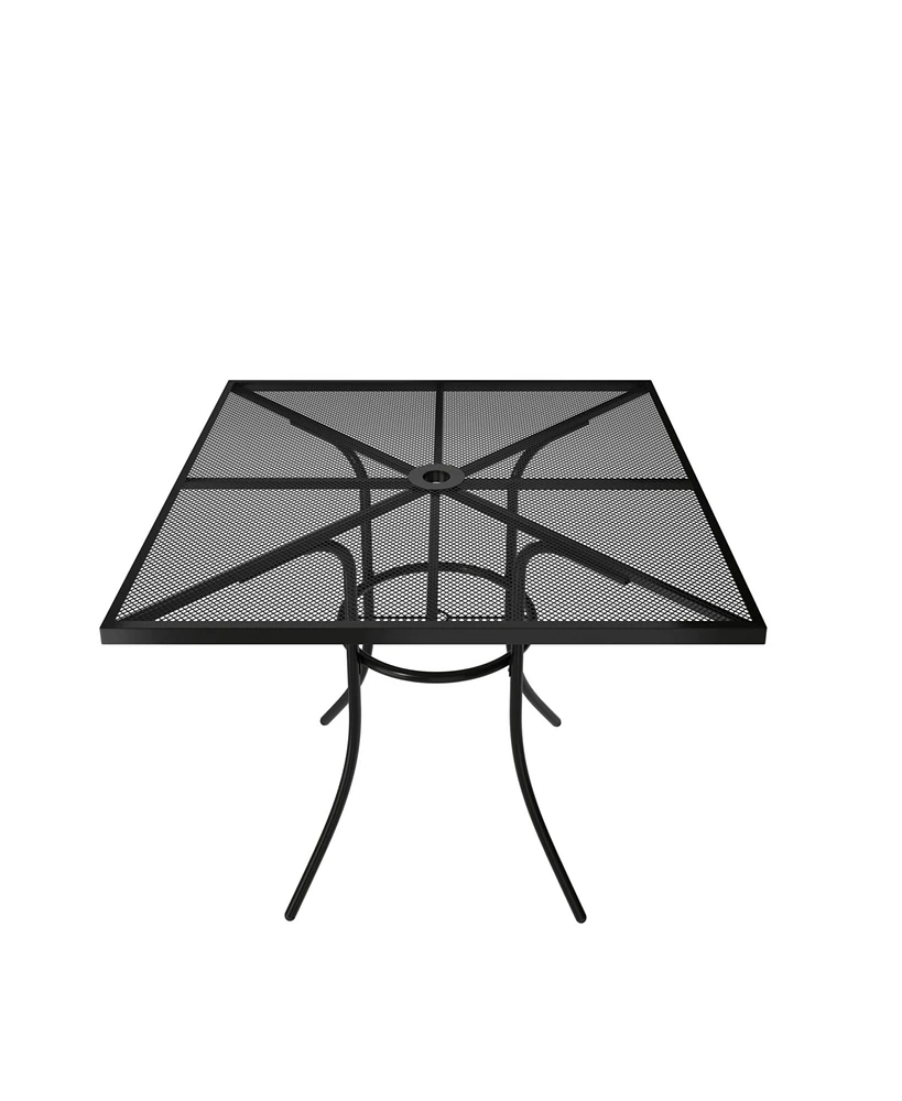 Mondawe Steel Mesh Table Square Dining Table With Umbrella Hole For Patios