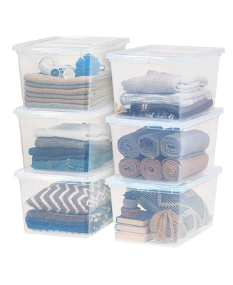 Iris Usa 58 Qt Clear Storage Box, Bpa-Free Plastic Stackable Bin with Lid, Containers to Organize Closet Shelves, Clothes, Blankets, Towels, 6 Pack