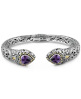 Devata Amethyst & Bali Lovina Cuff Bracelet Sterling Silver and 18K Gold