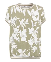 Olsen Women's Short Sleeve Abstract Floral Print T-Shirt