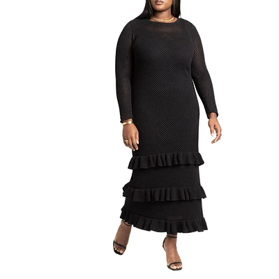 Eloquii Plus Crochet Open Stitch Maxi Dress With Ruffles