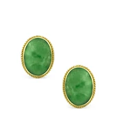 Bling Jewelry 7CT Oval Cabochon Oval Dyed Green Natural Jade Rope Cable Bezel Gold Plated Sterling Silver Clip On Earrings For Women Clip Only Is Allo