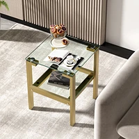 Streamdale Furniture Clear Glass Side & End Table With Gold Legs Tempered Glass Nightstand Corner Table