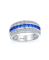 Bling Jewelry Art Deco Pink Blue Clear Cubic Zirconia Half Eternity Channel Set Princess Cut Cz Dome 3 Row Wide Statement Band Ring For Women .925 Ste