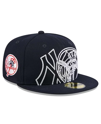 New Era Men's Navy York Yankees Game Day Overlap 59FIFTY Fitted Hat