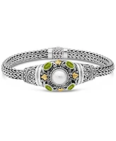 Devata Peridot, Freshwater Cultured Pearl & Bali Filigree with Dragon Bone Oval 5mm Chain Bracelet Sterling Silver and 18K Gold