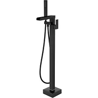 Streamdale Furniture Bathroom Freestanding Waterfall Tub Filler Matte Black Floor Mount Faucet With Hand Shower