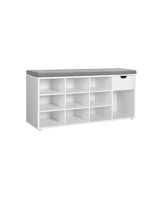 Slickblue Cubbie Shoe Cabinet Storage Bench with Cushion, Adjustable Shelves, White