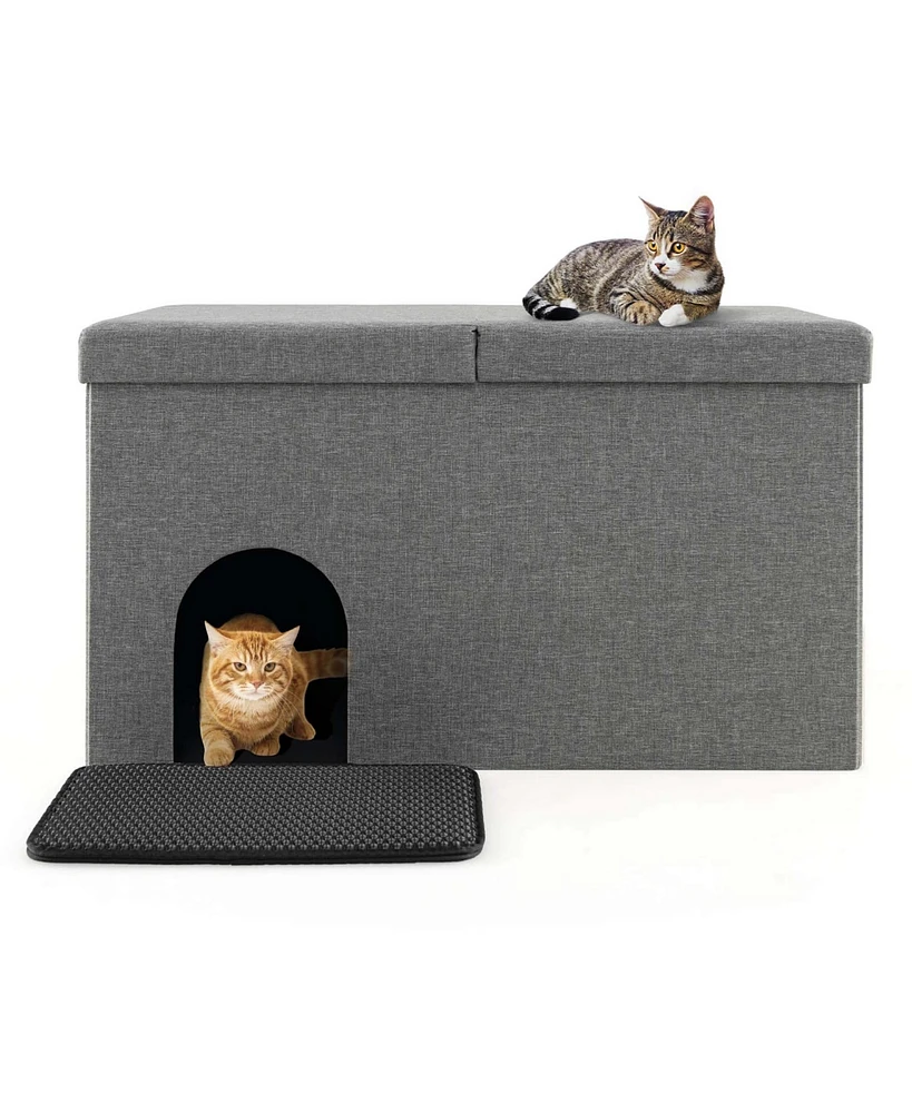 Costway Cat Litter Box Enclosure Hidden Furniture Washroom Shoe Storage Bench