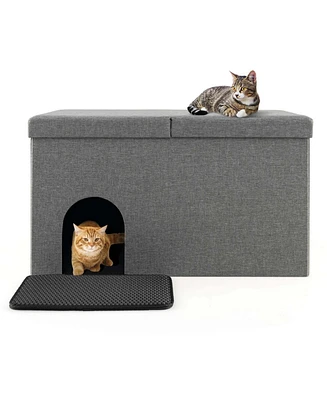 Costway Cat Litter Box Enclosure Hidden Furniture Cat Washroom Shoe Storage Bench