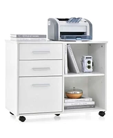 Costway 3-Drawer File Cabinet Mobile Lateral Printer Stand Storage Shelves Hanging Bars