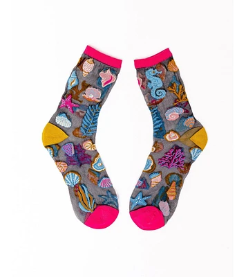 Sock Candy Women's Under the Sea Black Sheer Sock