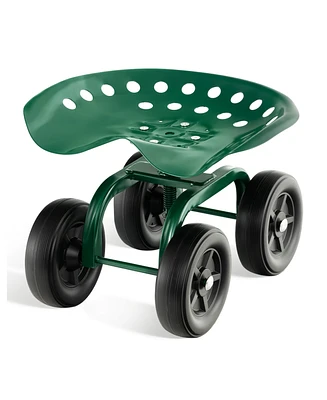 Sugift Garden Rolling Workseat with 360° Swivel Seat and Adjustable Height